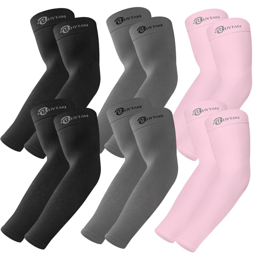 BHYTAKI 6 Pairs UV Sun Protection Arm Sleeves, UPF 50 Sports Cooling Arm Compression Sleeves for Men Women Teenager