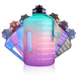 SLUXKE 128oz Motivational Water Bottle with Straw, 1 Gallon Capacity, Fitness & Sports, BPA Free, PETG Plastic, Green Pink Purple