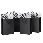 SHIPKEY 10 Pack Black Gift Bags, Medium Paper Bags with Black Tissue Paper, 8x4x11 Inches Paper Bags for Holidays (20x10x28 cm)