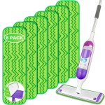 6 Pack Reusable Mop Pads Compatible with Swiffer PowerMop - Enspoway Microfiber Washable Mopping Pad Refills for 13 14 15 Mop Multi-Surface Wood Floor Cleaning - Green