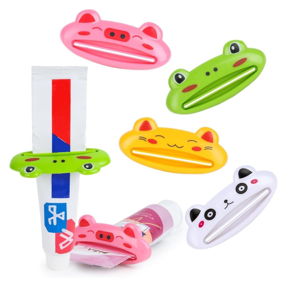LOVEINUSA Cute Toothpaste Dispenser for Kids, 4PCS Cartoon Animal Tooth Paste Tube Squeezer Roller for Kid Toothpaste Facial Cleanser Creams