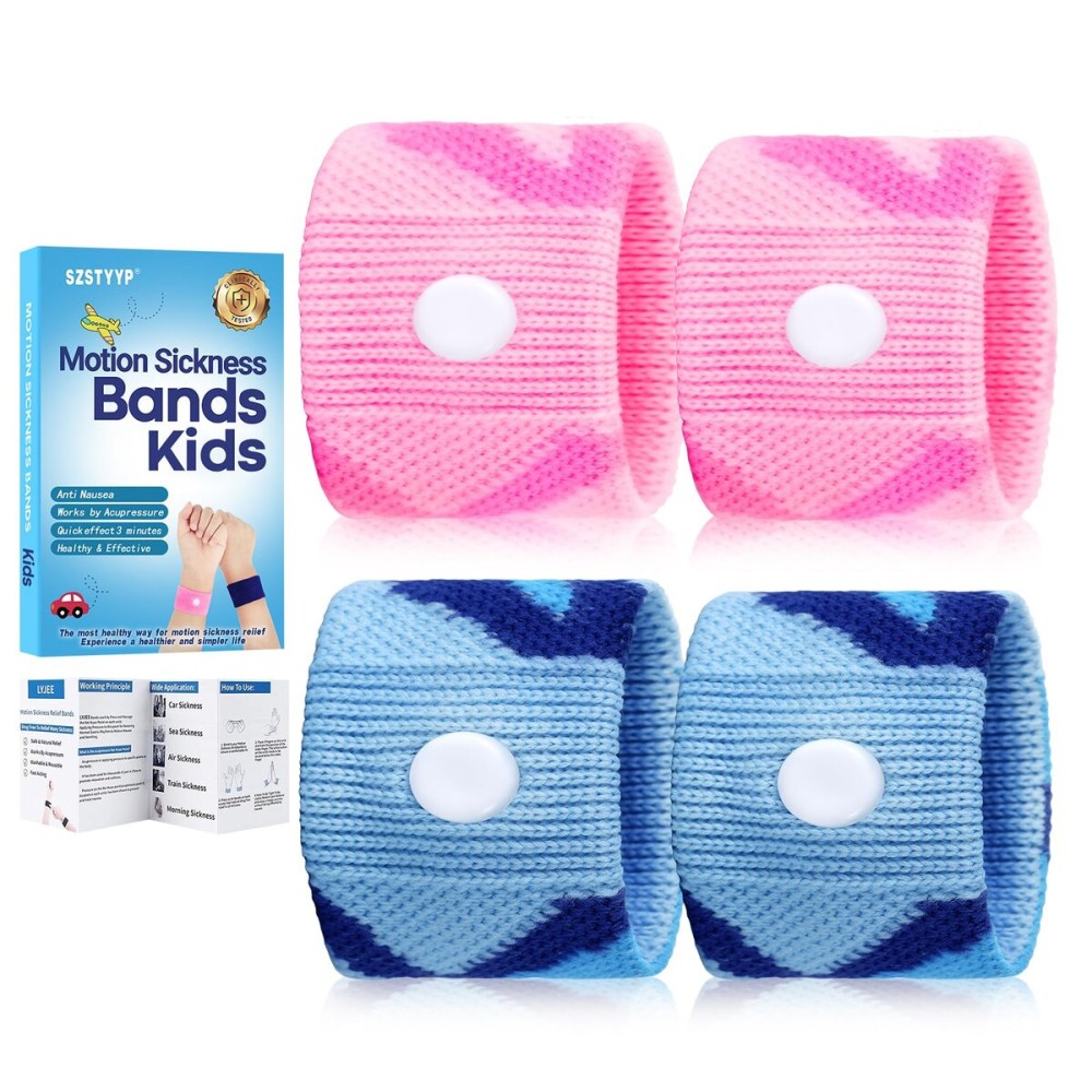 SZSTYYP Motion Sickness Bands for Kids Cruise Travel Essentials Anti-Nausea Acupressure Wristband for Morning Car Sea Sickness Wristbands for Kids (Camo Blue/Purple)