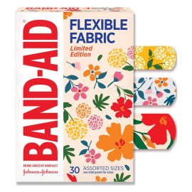 Band-Aid Brand Flexible Fabric Adhesive Bandages, Comfortable Flexible Protection & Wound Care for Minor Cuts & Scrapes, First Aid Bandage with a Wildflower Design, Assorted Sizes, 30 ct