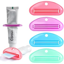 LOVEINUSA Toothpaste Tube Squeezer Dispenser, 4PCS Hanging Tooth Paste Clips Roller Squeezer Holder for Saving Toothpaste Facial Cleanser Creams Paint Hair Gel Glue