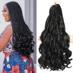 Conrora French Curly Braiding Hair 18 Inch 8 Packs Black Color - Pre Stretched Bouncy Braiding Hair- Loose Wavy Synthetic Hair Extensions For Black Women (18 inch 8 packs 1B)