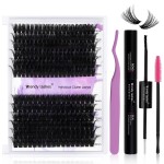 DIY lash Extension Kit 60D+80D Lash Cluster Kit with 240 PCS C/D Curl 16-20mm Mixed,Individual Lashes Clusters Lash Band and Seal Cluster Lash Applicator Individual Lashes Kit(60P/80P D16-20mm Kit)