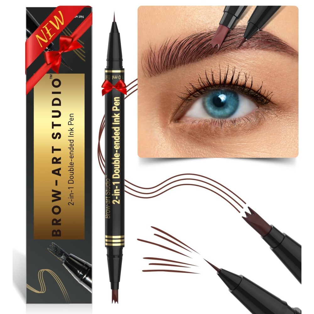 iMethod Microblading Eyebrow Pencil - Eyebrow Pen 2-in-1 Dual-Ended Brow Pencil with 3 Fork-Tip Applicator & Precise Brush-Tip Creates Natural-Looking Brows, Stay on All Day, Reddish Brown