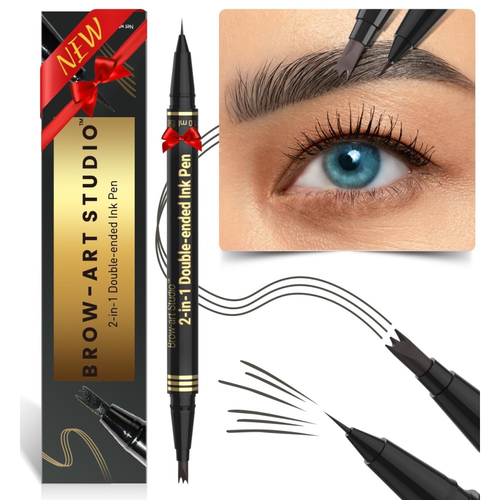 iMethod Microblading Eyebrow Pencil - Eyebrow Pen 2-in-1 Dual-Ended Brow Pencil with 3 Fork-Tip Applicator & Precise Brush-Tip Creates Natural-Looking Brows, Stay on All Day, Dark Grey