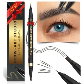 iMethod Microblading Eyebrow Pencil - Eyebrow Pen 2-in-1 Dual-Ended Brow Pencil with 3 Fork-Tip Applicator & Precise Brush-Tip Creates Natural-Looking Brows, Stay on All Day, Dark Grey