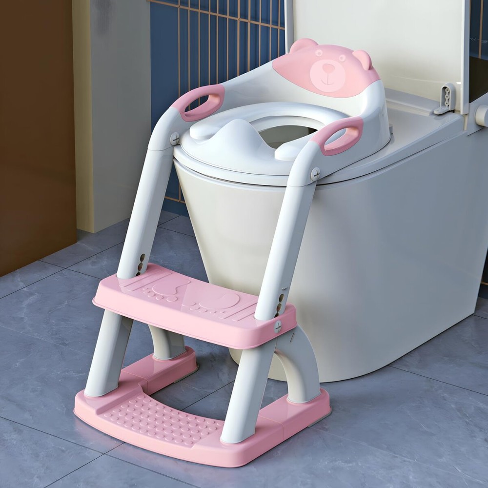 Potty Training Seat, SKYROKU Upgrade Toddler Toilet Seat for Kids Boys Girls, 2 in 1 Potty Training Toilet, Splash Guard Anti-Slip Pad Step Stool,New Sector-Shape Stabilized Base (8899+Pink)