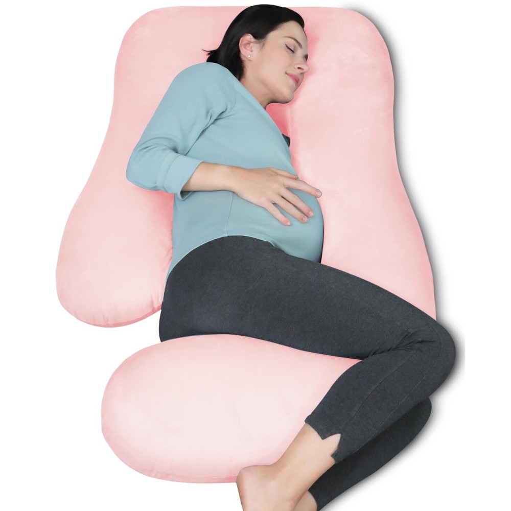 MOON PARK Pregnancy Pillows for Sleeping - U Shaped Full Body Maternity Pillow with Removable Cover - Support for Back, Legs, Belly, HIPS - 57 Inch Pregnancy Pillow for Women - Pink
