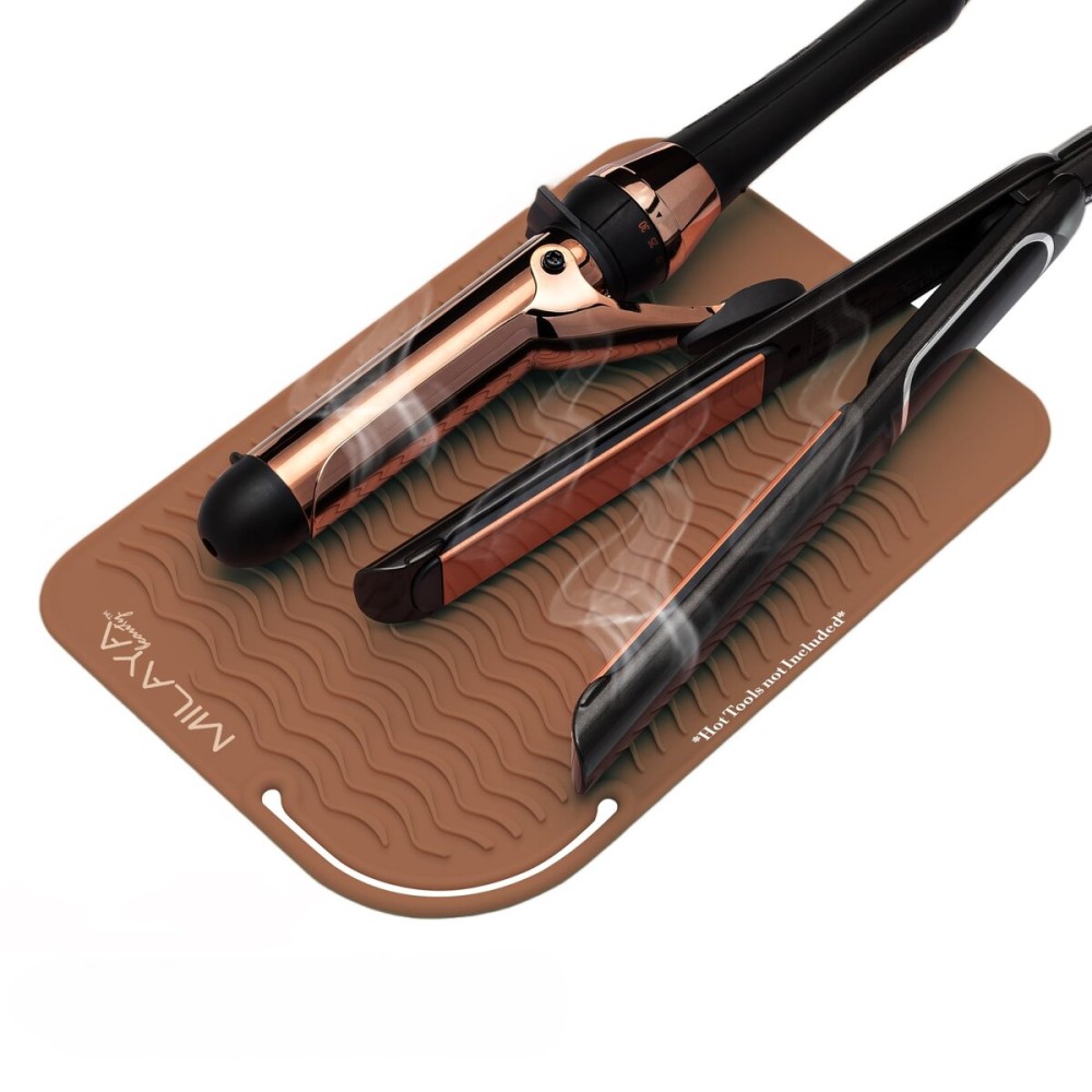 Milaya Beauty Vanity Accessories Heat Resistant Mat - Silicone Flat Iron & Curling Iron Holder, Non-Slip Vanity Mat & Hot Tool Mat for Home, Salon, or Travel Use