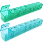 2 Pack Weekly Pill Organizer, Large 7 Day Pill Case, Daily Vitamin Case Medicine Box, AM/PM Pill Containers for Medicine Supplements Fish Oil (Blue & Green)