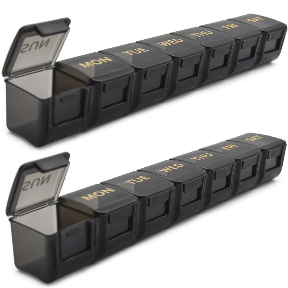 2 Pack Weekly Pill Organizer, Large 7 Day Pill Case, Daily Vitamin Case Medicine Box, AM/PM Pill Containers for Medicine Supplements Fish Oil (Black & Black)