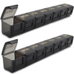 2 Pack Weekly Pill Organizer, Large 7 Day Pill Case, Daily Vitamin Case Medicine Box, AM/PM Pill Containers for Medicine Supplements Fish Oil (Black & Black)