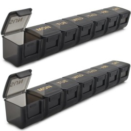 2 Pack Weekly Pill Organizer, Large 7 Day Pill Case, Daily Vitamin Case Medicine Box, AM/PM Pill Containers for Medicine Supplements Fish Oil (Black & Black)