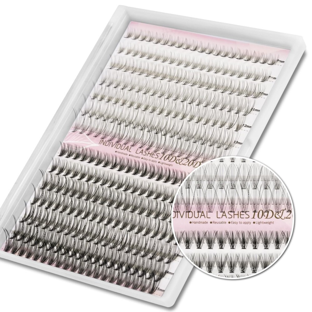FinyDreamy 10D+20D Lash Clusters 280pcs Individual Lashes 8-15mm Mix Lengths Volume Cluster Lashes C Curl 0.07mm Thickness eyelash Individual Cluster Lashes And Apply Under Your Lashes(10D+20D 8-15mm)