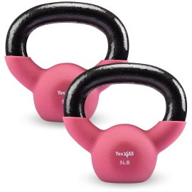Yes4All Kettlebell, Pair 5 LB Neoprene Coated Cast Iron Kettlebells, Wide Grip Handle & Flat Bottom for Swings, Squats, Deadlifts, Push Ups & Full Body Training at Home Gym
