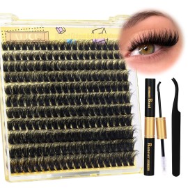 ALICE Lash Clusters Kit Lash Extension Kit Thick Volume 3D Wispy DIY Eyelash Extension Kit with 220Pcs Mink Look Individual Lashes, Lash Bond and Remover,Tweezers(10-16mm,0.05D)