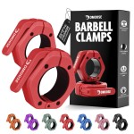 DMoose Fitness Barbell Clips 2 (Pair) - Quick Release Olympic Barbell Clamps with Anti Slip TPR Lining - Barbell Collars for Secure Weightlifting & Powerlifting, Weight Clips Bar (Red - Non Magnetic)