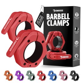 DMoose Fitness Barbell Clips 2 (Pair) - Quick Release Olympic Barbell Clamps with Anti Slip TPR Lining - Barbell Collars for Secure Weightlifting & Powerlifting, Weight Clips Bar (Red - Non Magnetic)