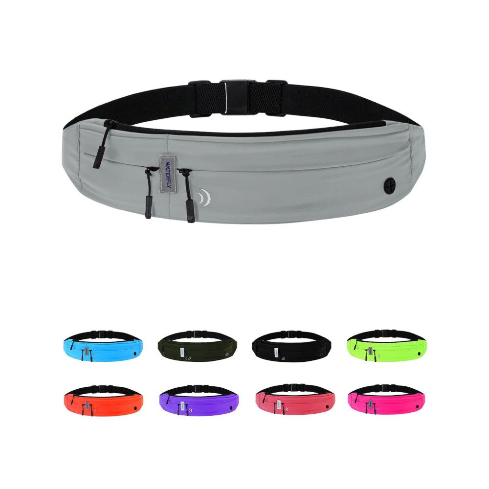 WATERFLY Running Belt Fanny Pack: Runner Marathon Jogging Waist Pack Sport Workout Exercise Fitness Phone Holder Belt for Men Women Jogger Slim Waistband Black