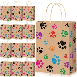 Blulu 20 Pcs Puppy Dog Paw Gift Bags with Paper Twist Handles, Dog Gift Paper Paw Treat Goodie Bags for PET Treat Party Favor, 6.3 x 3.1 x 8.6 Inch(Kraft Backing)