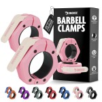 DMoose Fitness Barbell Clips 2 (Pair) - Quick Release Olympic Barbell Clamps with Anti Slip TPR Lining - Barbell Collars for Secure Weightlifting & Powerlifting (Pink & White - Magnetic)