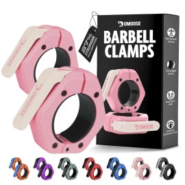 DMoose Fitness Barbell Clips 2 (Pair) - Quick Release Olympic Barbell Clamps with Anti Slip TPR Lining - Barbell Collars for Secure Weightlifting & Powerlifting (Pink & White - Magnetic)