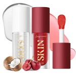 BANGFENG 2Pack Big Brush Head Hydrating Lip Glow Oil Plumping Lip Tint, Hydrating Lip Gloss Tinted Lip Balm Transparent Lip Care, Long Lasting Nourishing Non-sticky Fresh Texture (Cherry+Coco)