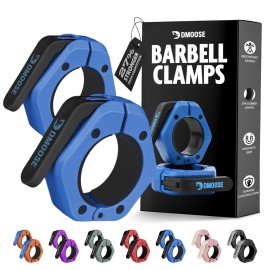DMoose Fitness Barbell Clips 2 (Pair) - Quick Release Olympic Barbell Clamps with Anti Slip TPR Lining - Barbell Collars for Secure Weightlifting & Powerlifting (Blue & Black - Magnetic)
