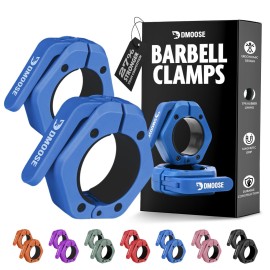 DMoose Fitness Barbell Clips 2 (Pair) - Quick Release Olympic Barbell Clamps with Anti Slip TPR Lining - Barbell Collars for Secure Weightlifting & Powerlifting - Weight Clips (Blue - Non Magnetic)