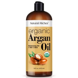 Natural Riches Organic Argan Oil of Morocco 16oz Penetrating Hair oil Deep Moisturizing Serum for Dry, Damaged & Coarse Hair pure Moroccanoil Cold Pressed for Hair, Face and Body