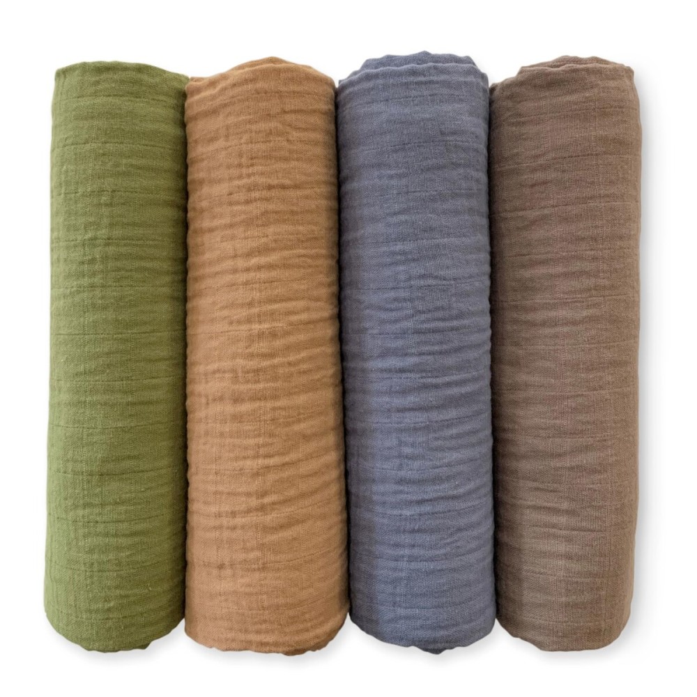 SwaddleDesigns Cotton Muslin Swaddle Blankets for Babies, Set of 4, Neutral Receiving Blankets for Newborn, Baby Registry & Gift, 46x46 inches, Wilderness