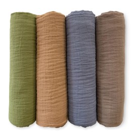 SwaddleDesigns Cotton Muslin Swaddle Blankets for Babies, Set of 4, Neutral Receiving Blankets for Newborn, Baby Registry & Gift, 46x46 inches, Wilderness
