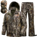 NEW VIEW Camo Hunting Clothes for Men, Quiet Warm Fleece Lining, Cold Weather Deer Hunting Jacket and Pants with Face Mask