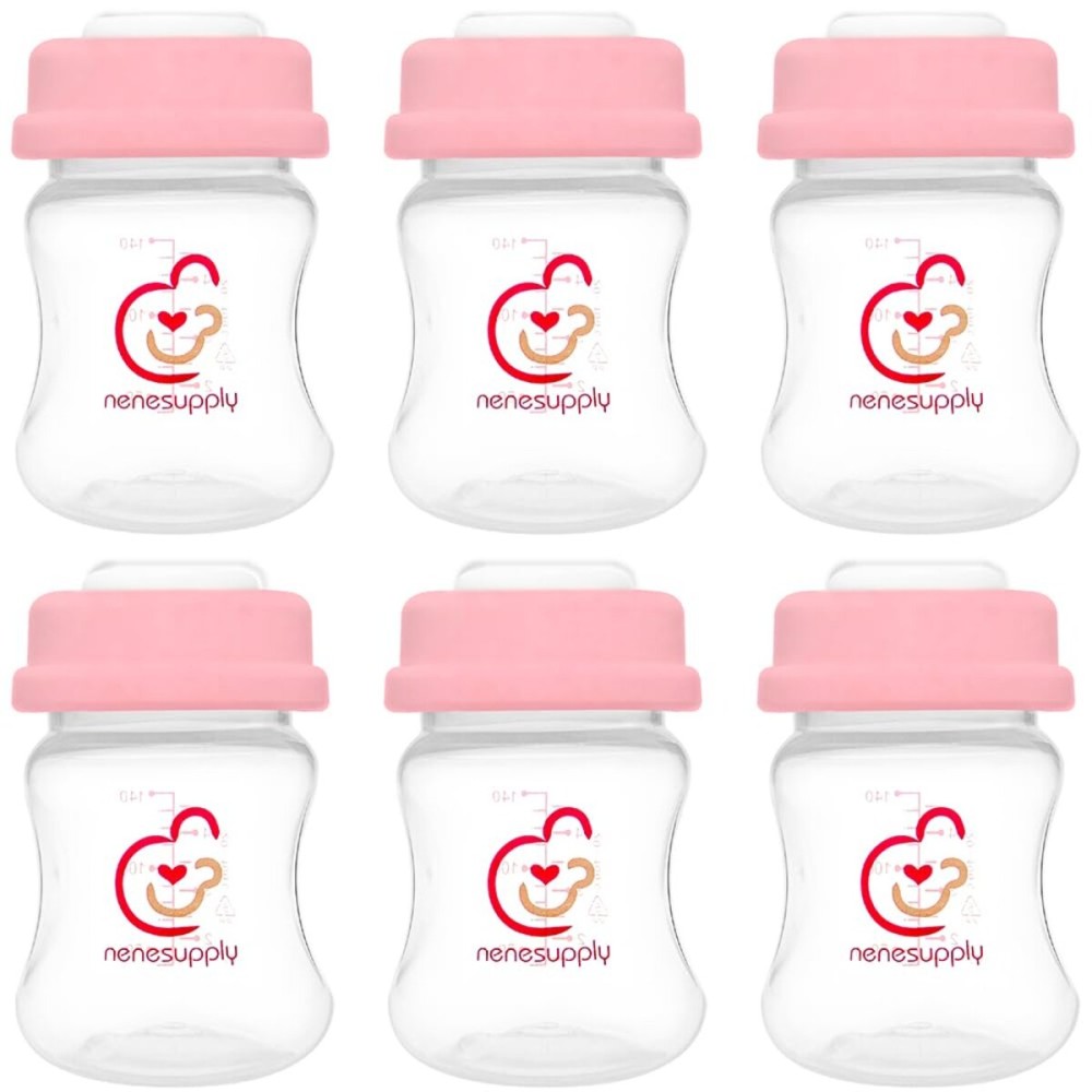 Nenesupply Storage Bottles Collection for Spectra S1 S2 Motif Luna Breast Pumps 6 pc 4.7oz 140ml with Collar and Sealing Disc. Breastmilk Storage Replace Spectra Bottles for Pumping Wide-Mouth