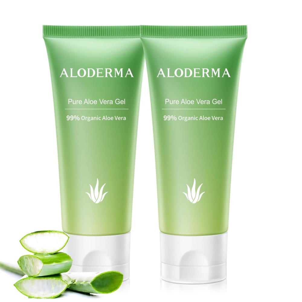 Aloderma 99% Organic Aloe Vera Gel for Face Made within 12 Hours of Harvest, Natural Hydrating Pure Aloe Vera for Soothing Skincare, Moisturizing Aloe Gel for Skin, Face, Sensitive Skin, 4oz - 2ct