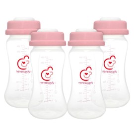 NENESUPPLY Breastmilk Storage Bottles Collection for Spectra S1 S2 Motif Luna Breast Pumps 4 pc 9oz 280ml with Collar and Sealing Disc. Replace Spectra Bottles for Pumping Wide-Mouth