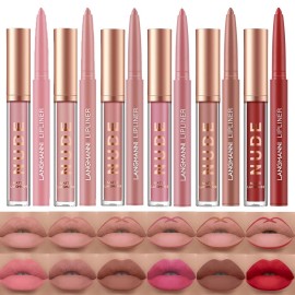 LANGMANNI 6 Matte Lipstick with 6 Lipliners Durable Makeup Set,Long-Lasting Non-Stick Cup Not Fade Waterproof Pigmented Velvet Lipgloss Kit Beauty Cosmetics Makeup Gift for Girls (B)