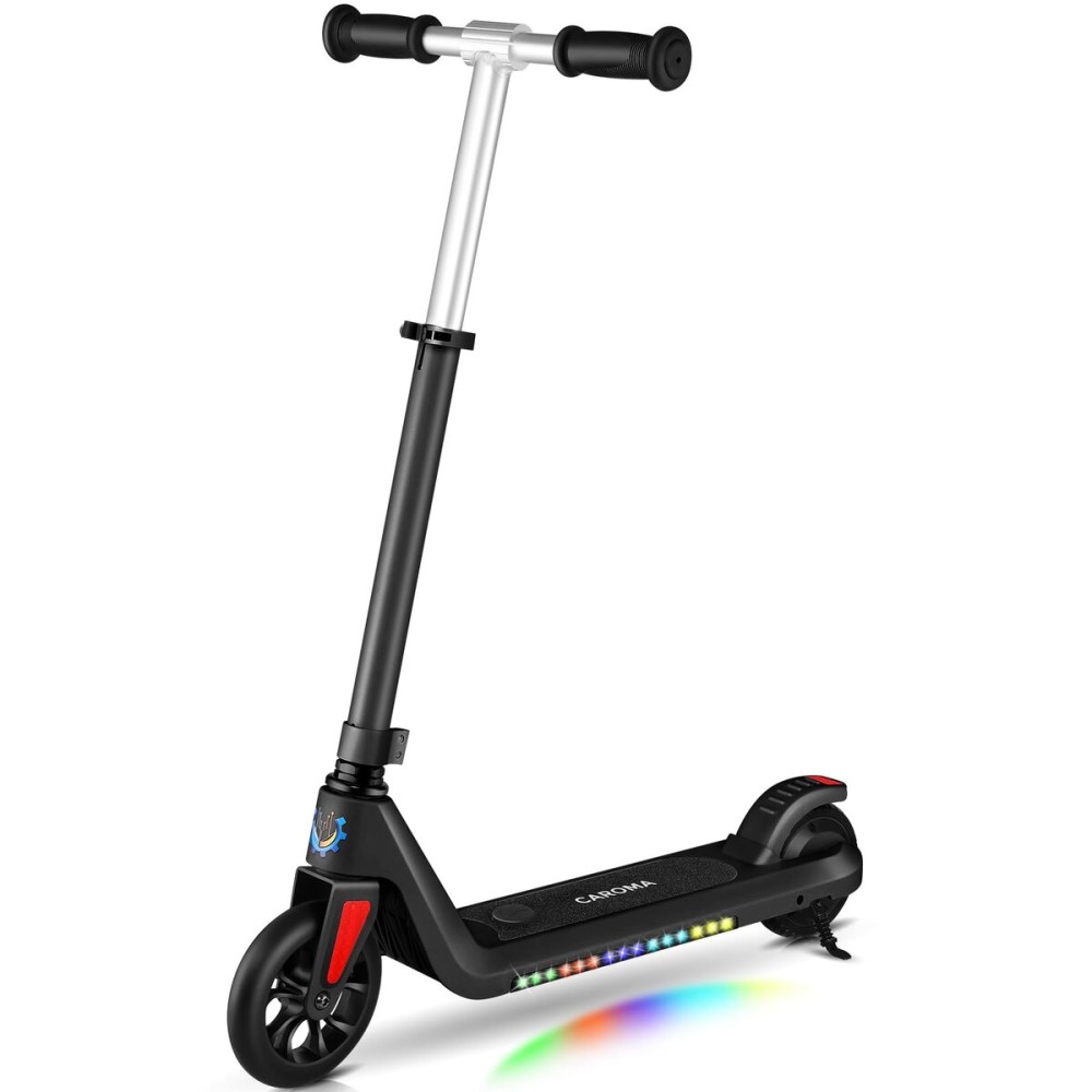 Caroma Electric Scooter for Kids Ages 6-8, Kick-Start Boost Kids Scooters for Boys/Girls, Max 6 Miles & 10 MPH, Electric Kick Scooter with Adjustable Height & Deck Lights, 120W