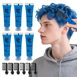 Byhoo Blue Temporary Hair Dye for Kids, Cream Formula, 6 Combs, Washable Hair Color for Dark & Light Hair for Girls Party Halloween Cosplay