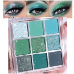 evpct 9 Colors Green Eyeshadow Palette, Light Bright Emerald Dark Teal Green Glitter Metallic Shimmer Sparkly Eye Shadow Eyeshadow Palette Makeup for Older Women Blue Eyes, Highly Pigmented Waterproof