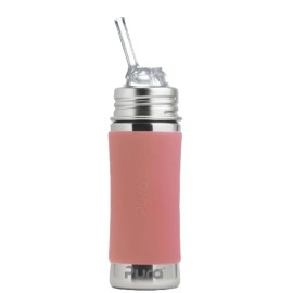 Pura Kiki 11oz/325ml Stainless Steel Straw Bottle w/Sleeve - 100% Plastic-Free, MadeSafe Certified, 100% Medical-Grade Silicone Straw for Kids, Toddlers, Preschoolers, Babies & Infant - New Rose