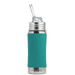 Pura Kiki 11oz/325ml Stainless Steel Straw Bottle w/Sleeve - 100% Plastic-Free, MadeSafe Certified, 100% Medical-Grade Silicone Straw for Kids, Toddlers, Preschoolers, Babies & Infant - New Mint