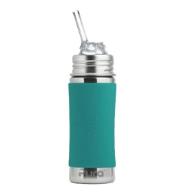 Pura Kiki 11oz/325ml Stainless Steel Straw Bottle w/Sleeve - 100% Plastic-Free, MadeSafe Certified, 100% Medical-Grade Silicone Straw for Kids, Toddlers, Preschoolers, Babies & Infant - New Mint