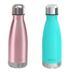 CHILLOUT LIFE Stainless Steel 2 Pack Water Bottle for Kids School: 12 oz Double Wall Insulated Cola Bottle Shape for Cold and Warm Drinks, 2 Set (Rose Gold - Aqua Blue)