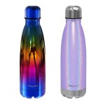 CHILLOUT LIFE Stainless Steel 2 Pack Water Bottle for Kids School: 17 oz Double Wall Insulated Cola Bottle Shape for Cold and Warm Drinks, 2 Set (Purple Sparkle - UV Rainbow)