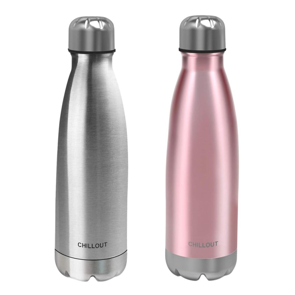 CHILLOUT LIFE Stainless Steel 2 Pack Water Bottle for Kids School: 17 oz Double Wall Insulated Cola Bottle Shape for Cold and Warm Drinks, 2 Set (Rose Gold - Stainless Steel)