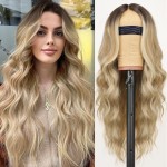 AISI HAIR Honey Blonde Wig for Women, Long Wavy Lace Hairline Middle Part Synthetic Heat Resistant Wig for Daily Party-26 Inch
